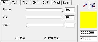 Un mélange de 100 % de rouge et de 100 % de jaune donne la couleur jaune.