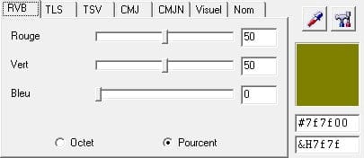 Un mélange de 50 % de rouge et de 50 % de jaune donne la couleur vert olive.