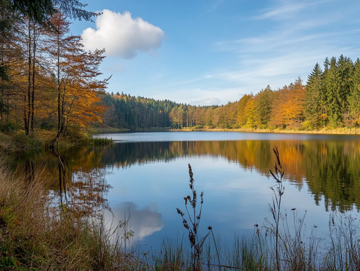 Une photographie montrant un lac de montagne profond entouré de végétation.